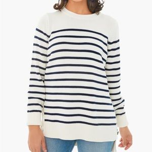 Tuckernuck Ivory Bar Harbour Striped Sweater Small Chunky Buttons Navy Nautical